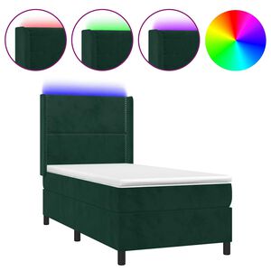 vidaXL Boxspringbett mit Matratze & LED Dunkelgr&uuml;n 90x190 cm Samt
