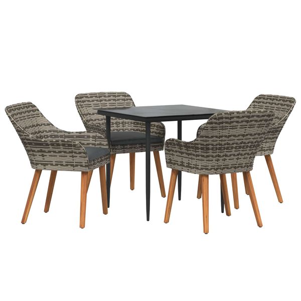 vidaXL Garten Essgruppe mit Kissen 5 pcs Grau Poly-Rattan