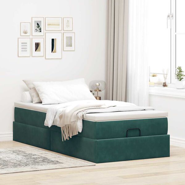 vidaXL Ottoman-Bett mit Matratze Dunkelgrün 80x200 cm Samt