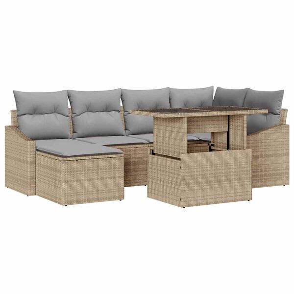 vidaXL Garten-Sofa-Set mit Kissen 7 pcs Beige und Hellgrau