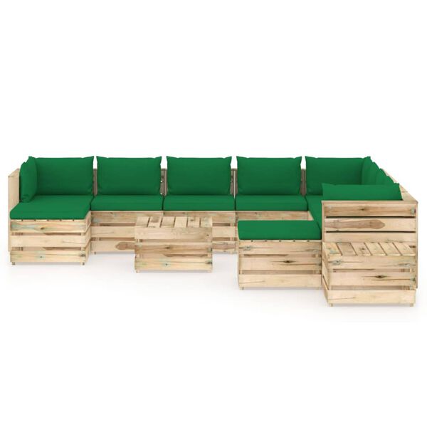 vidaXL 12-tlg. Garten-Lounge-Set mit Kissen Gr&uuml;n Impr&auml;gniertes Holz