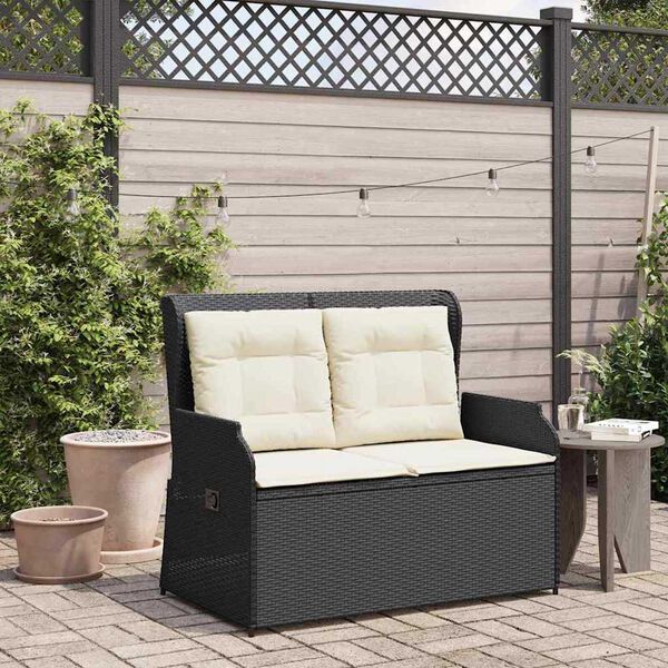 vidaXL Gartenbank mit Kissen Schwarz Poly Rattan