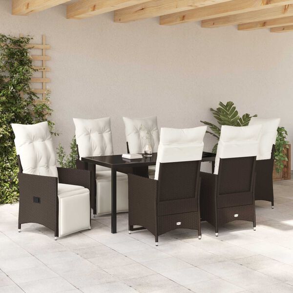 vidaXL Garten Essgruppe mit Kissen 7 pcs Braun Poly-Rattan