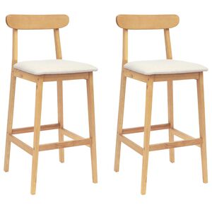 vidaXL Barhocker 2 stk. Natur und Beige Massivgummi Holz und Stoff