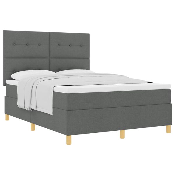 vidaXL Boxspringbett mit Matratze Dunkelgrau 140 x 190 cm Stoff