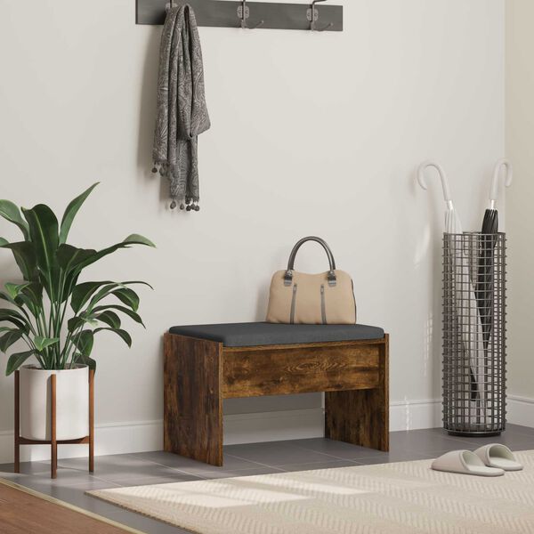 vidaXL Flurbank mit Kissen Ger&auml;ucherte Eiche 63 x 38 x 40 cm