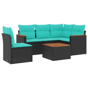 vidaXL 6-teiliges Gartensofa-Set mit Kissen, schwarzes Polyrattan
