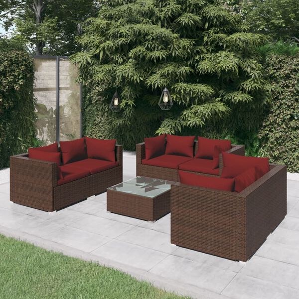 vidaXL 7-tlg. Garten-Lounge-Set mit Kissen Poly Rattan Braun