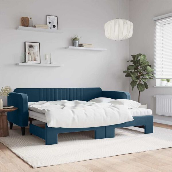 vidaXL Tagesbett Ausziehbar mit Matratzen Blau 90x200 cm Samt