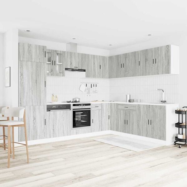 vidaXL 14-tlg. Küchenschrank-Set Porto Grau Sonoma Holzwerkstoff