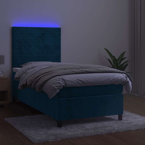 vidaXL Boxspringbett mit Matratze & LED Dunkelblau 100x200 cm Samt