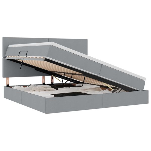 vidaXL Aufbewahrungsbett mit Matratze Hellgrau 200 x 200 cm Polyester