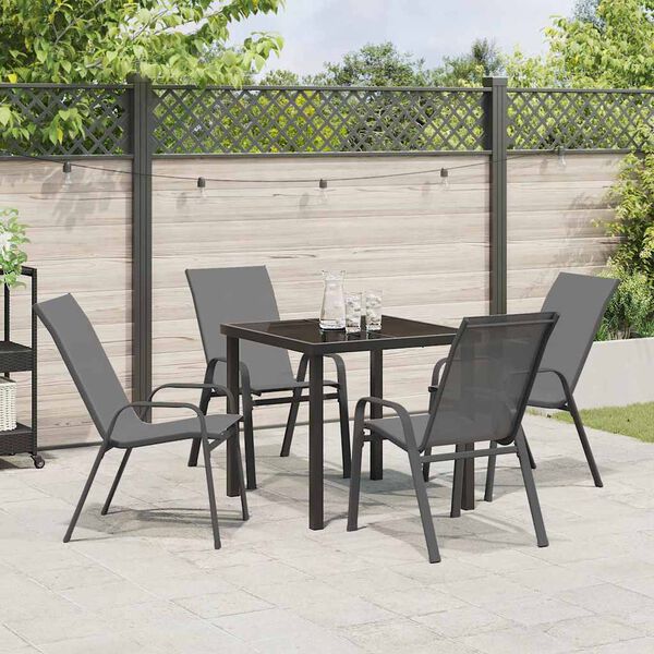 vidaXL Garten Essgruppe 5 pcs Grau und Schwarz