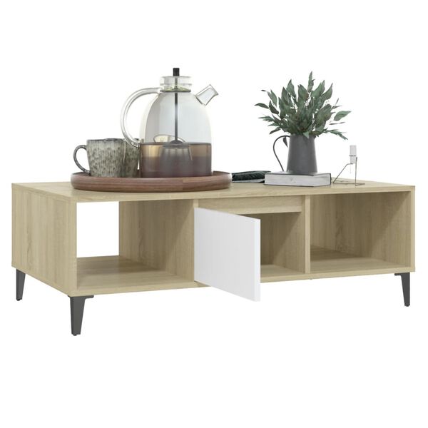 vidaXL Couchtisch Wei&szlig; und Sonoma-Eiche 103,5x60x35 cm Holzwerkstoff