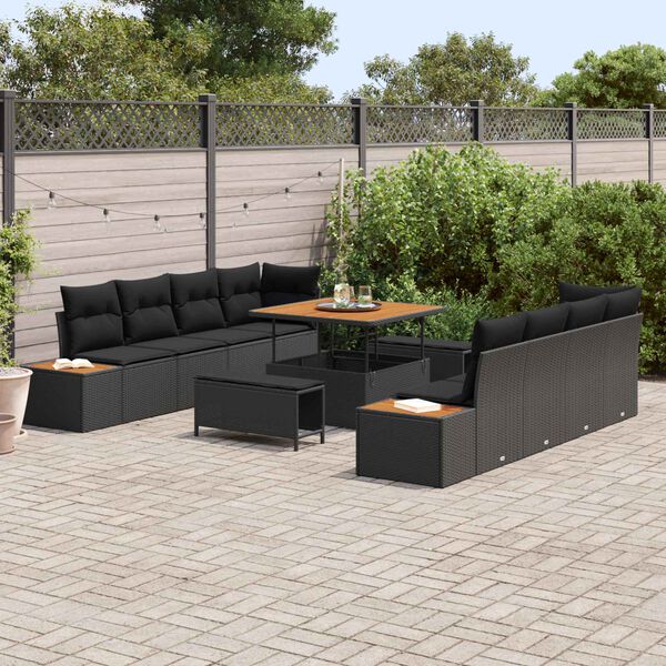 vidaXL Gartensofa-set mit Kissen 11 pcs Schwarz Poly Rattan