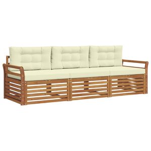 vidaXL Outdoor-Sofagarnitur mit Kissen 3 pcs Natur und Creme