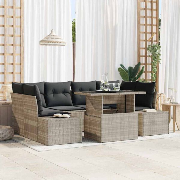 vidaXL Garten-Sofa-Set mit Kissen 7 pcs Hellgrau und Dunkelgrau