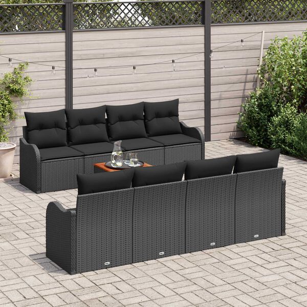 vidaXL Gartensofa-set mit Speicher 9 pcs Schwarz Poly-Rattan