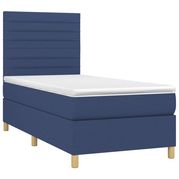 vidaXL Boxspringbett mit Matratze & LED Blau 90x200 cm Stoff