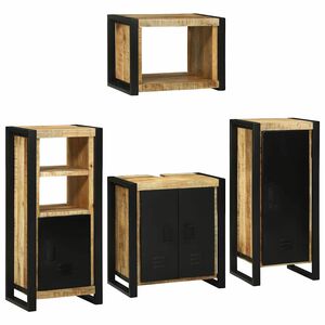 vidaXL Badezimmerm&ouml;bel-Set mit Regal 4 pcs Braun Massives Mangoholz