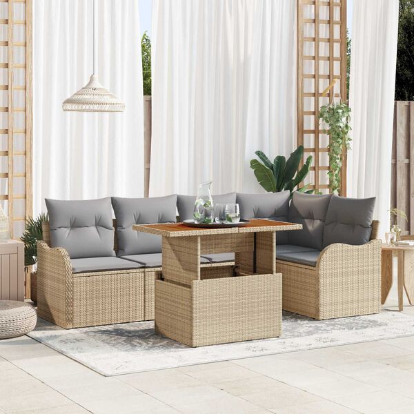 vidaXL Garten-Sofa-Set mit Speicher 6 pcs Beige Poly Rattan