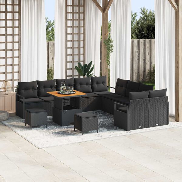 vidaXL Garten-Sofa-Set mit Kissen mit Speicher 13 pcs Schwarz