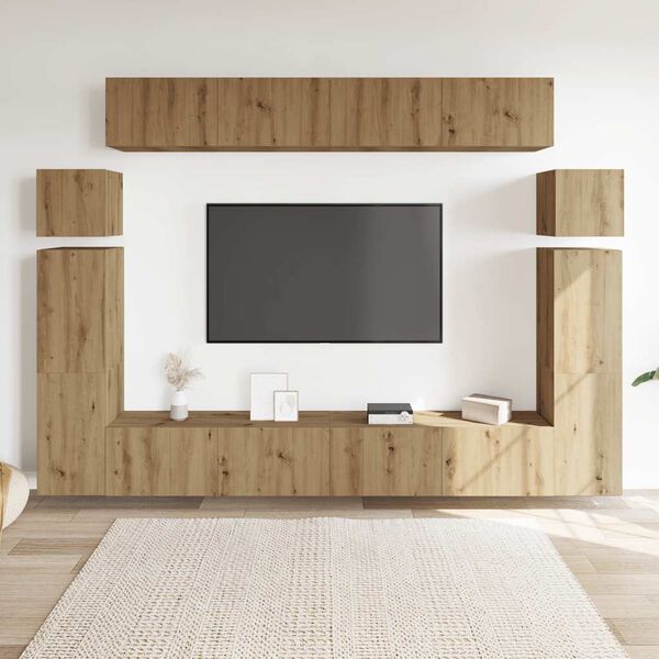 vidaXL 8-tlg. TV-Schrank-Set Wandmontage Artisan-Eiche Holzwerkstoff