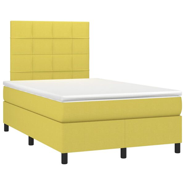 vidaXL Boxspringbett mit Matratze & LED Gr&uuml;n 120x200 cm Stoff