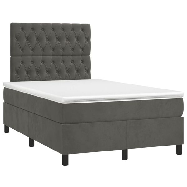 vidaXL Boxspringbett mit Matratze & LED Dunkelgrau 120x190 cm Samt