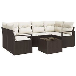 vidaXL Garten-Sofa-Set mit Kissen mit Speicher 7 pcs Braun und Creme