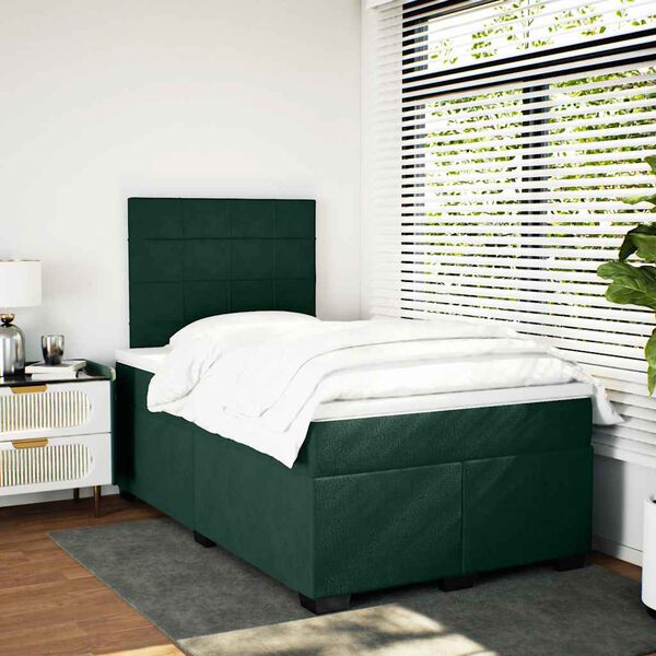 vidaXL Boxspringbett mit Matratze Dunkelgr&uuml;n 120x190 cm Samt