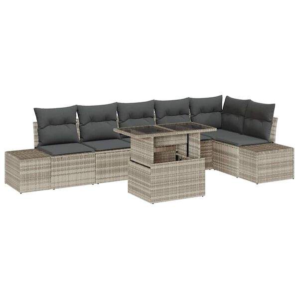 vidaXL Garten-Sofa-Set mit Speicher 7 pcs Hellgrau Poly Rattan