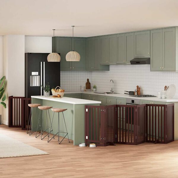 vidaXL 15-tlg. Hundetor mit T&uuml;r Faltbar Braun 750 cm Pappelholz