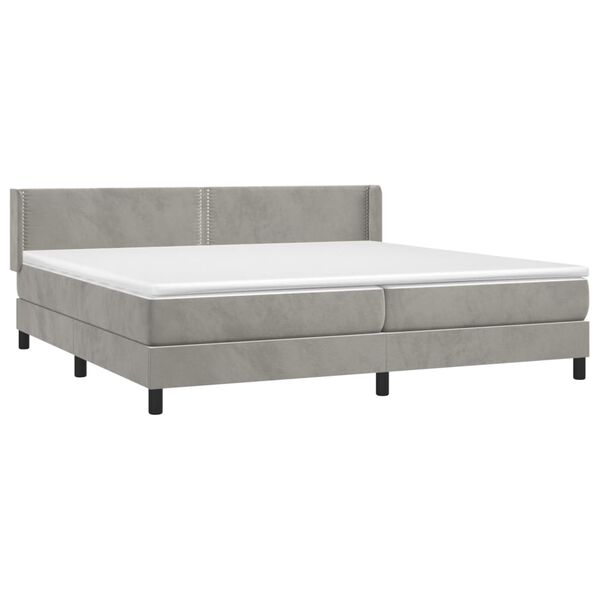 vidaXL Boxspringbett mit Matratze Hellgrau 200x200 cm Samt