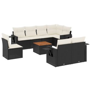 vidaXL 9-tlg. Garten-Sofagarnitur mit Kissen Schwarz Poly Rattan