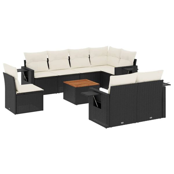 vidaXL 9-tlg. Garten-Sofagarnitur mit Kissen Schwarz Poly Rattan