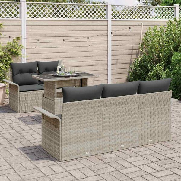 vidaXL Gartensofa-set mit Kissen 6 pcs Hellgrau Poly Rattan