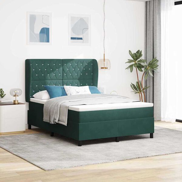 vidaXL Boxspringbett mit Matratze Dunkelgr&uuml;n 200 x 140 cm Samt