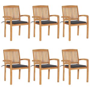vidaXL Stapelbare Gartenst&uuml;hle mit Kissen 6 Stk. Massivholz Teak