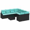 vidaXL Sofa Set mit Kissen 9 pcs Schwarz und T&uuml;rkis Poly-Rattan