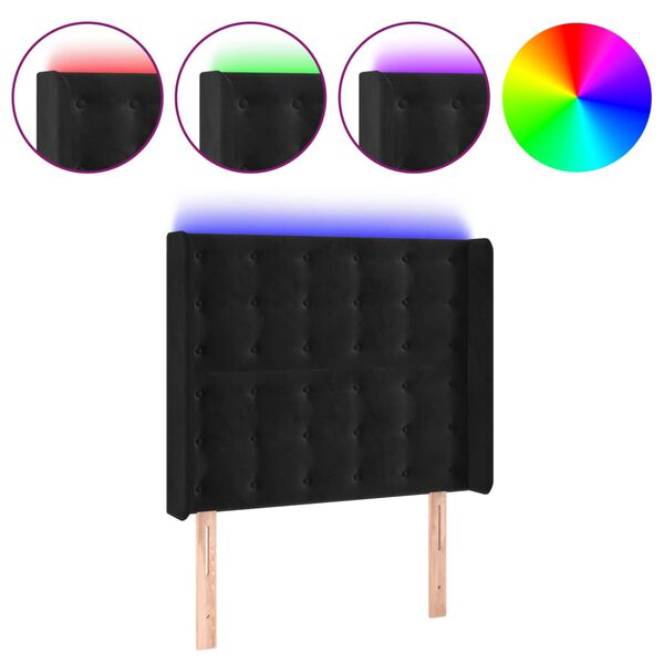vidaXL LED Kopfteil Schwarz 103x16x118/128 cm Samt