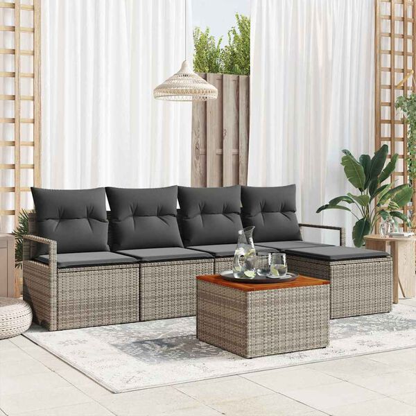 vidaXL Gartensofa-set mit Kissen 6 pcs Grau Poly-Rattan