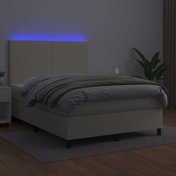 vidaXL Boxspringbett mit Matratze & LED Creme 140x200 cm Kunstleder