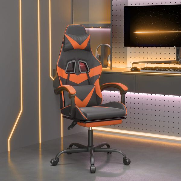 vidaXL Gaming-Stuhl mit Fu&szlig;st&uuml;tze Schwarz und Orange Kunstleder