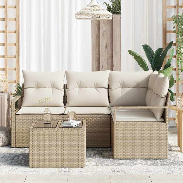 vidaXL Sofa Set 5 pcs Beige Poly-Rattan