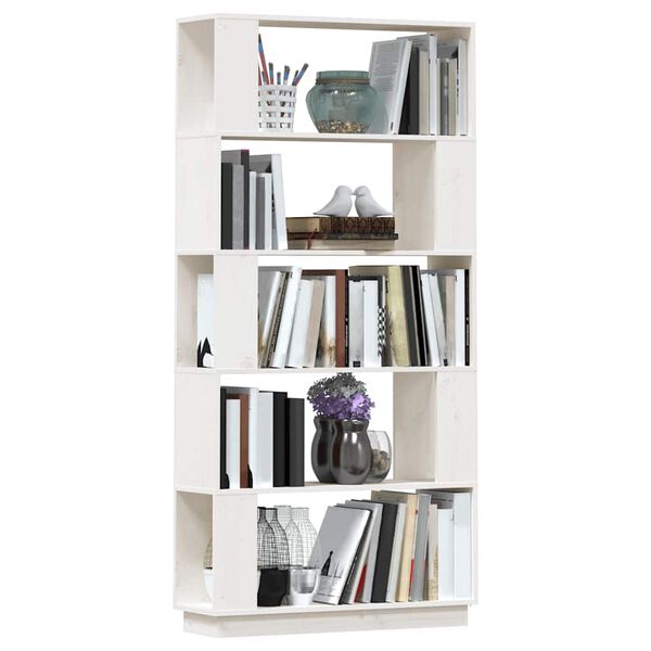 vidaXL Bücherregal/Raumteiler Weiß 80x25x163,5 cm Massivholz Kiefer