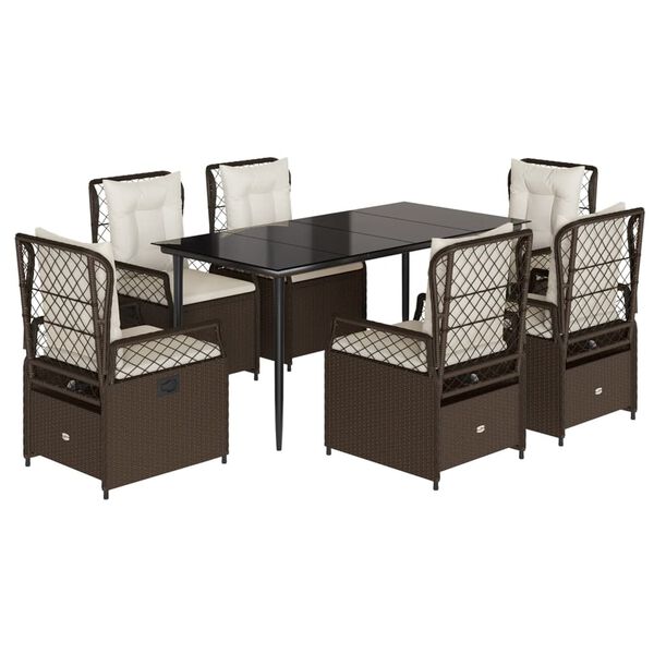 vidaXL 7-tlg. Garten-Essgruppe mit Kissen Braun Poly Rattan