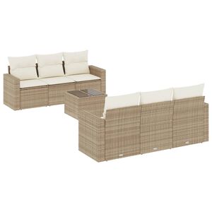 vidaXL 7-tlg. Garten-Sofagarnitur mit Kissen Beige Poly Rattan