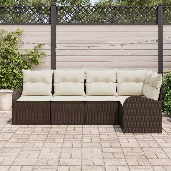 vidaXL Garten-Sofa-Set mit Kissen 5 pcs Braun und Wei&szlig; Poly Rattan