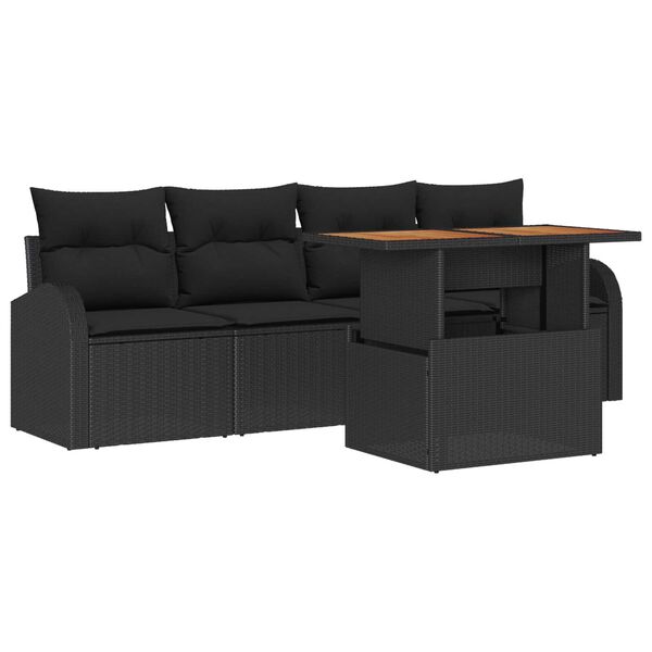 vidaXL Garten-Sofa-Set mit Kissen 5 pcs Schwarz